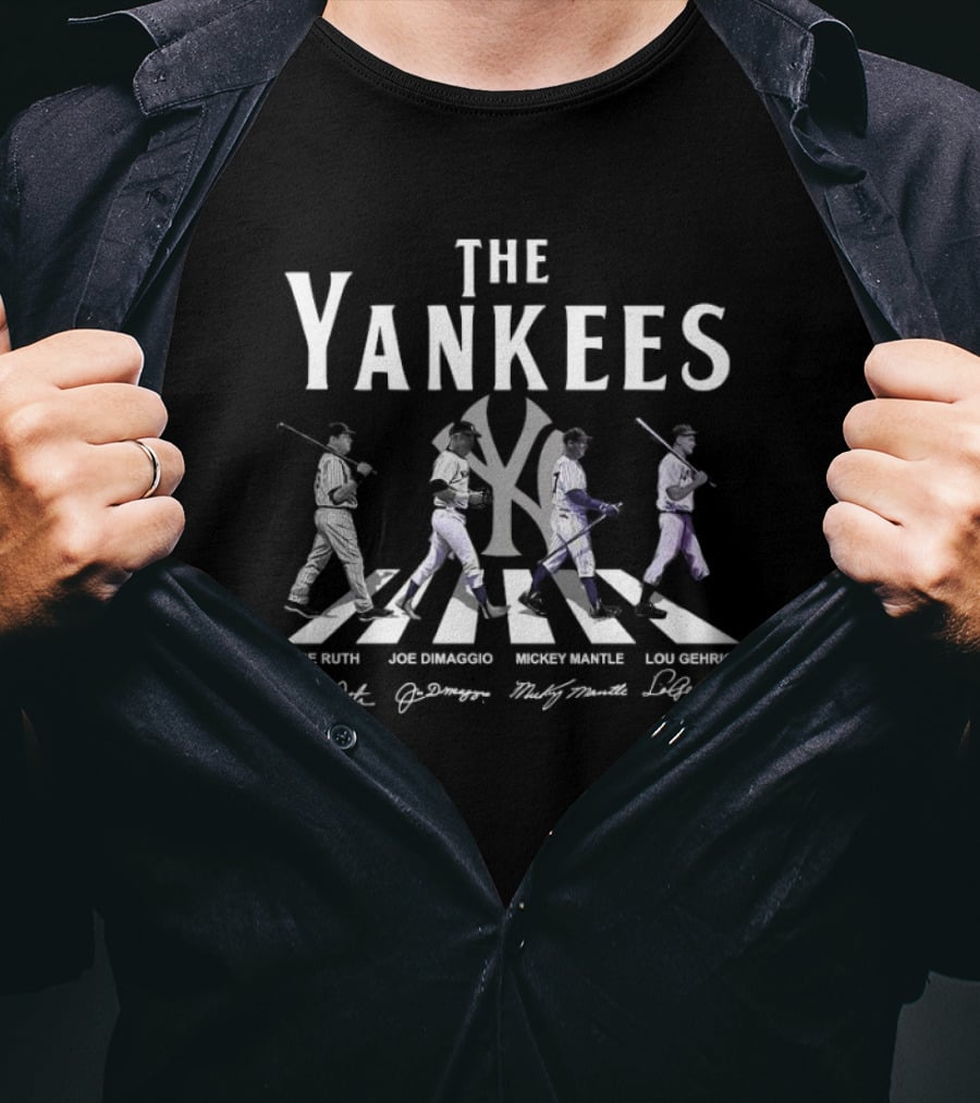 The Yankees Babe Ruth Joe DiMaggio Mickey Mantle Lou Gehrig Signatures T-Shirt