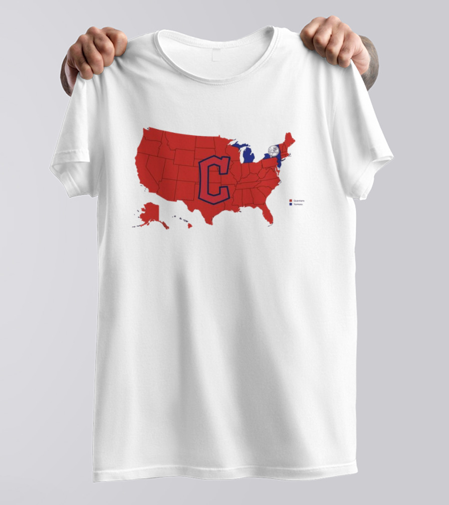 Map Showing Cleveland Guardians Dominance Over New York Yankees In ALCS Fan Support Across America T-Shirt