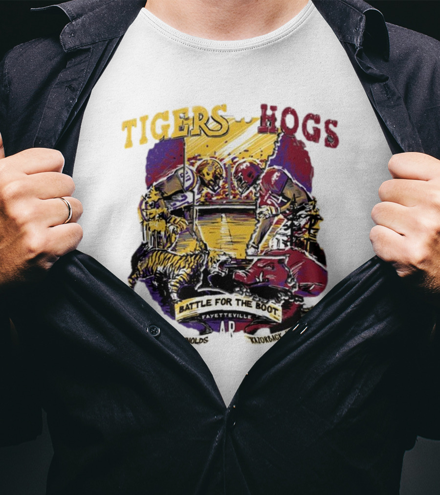 Tigers Vs. Hogs Battle For The Boot Fayetteville Donald W Reynolds Razorback Stadium T-Shirt