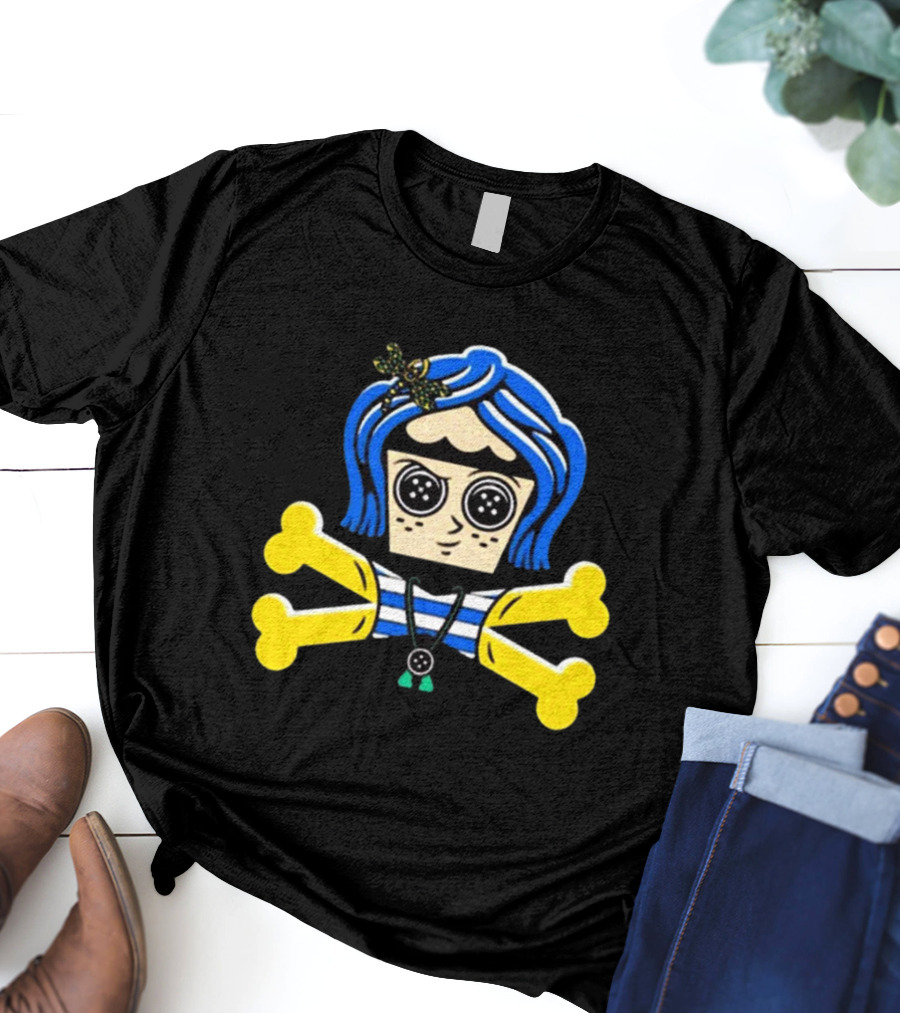 Coraline Inspired Button Eyed Crossbones By Johnny Cupcakes T-Shirt