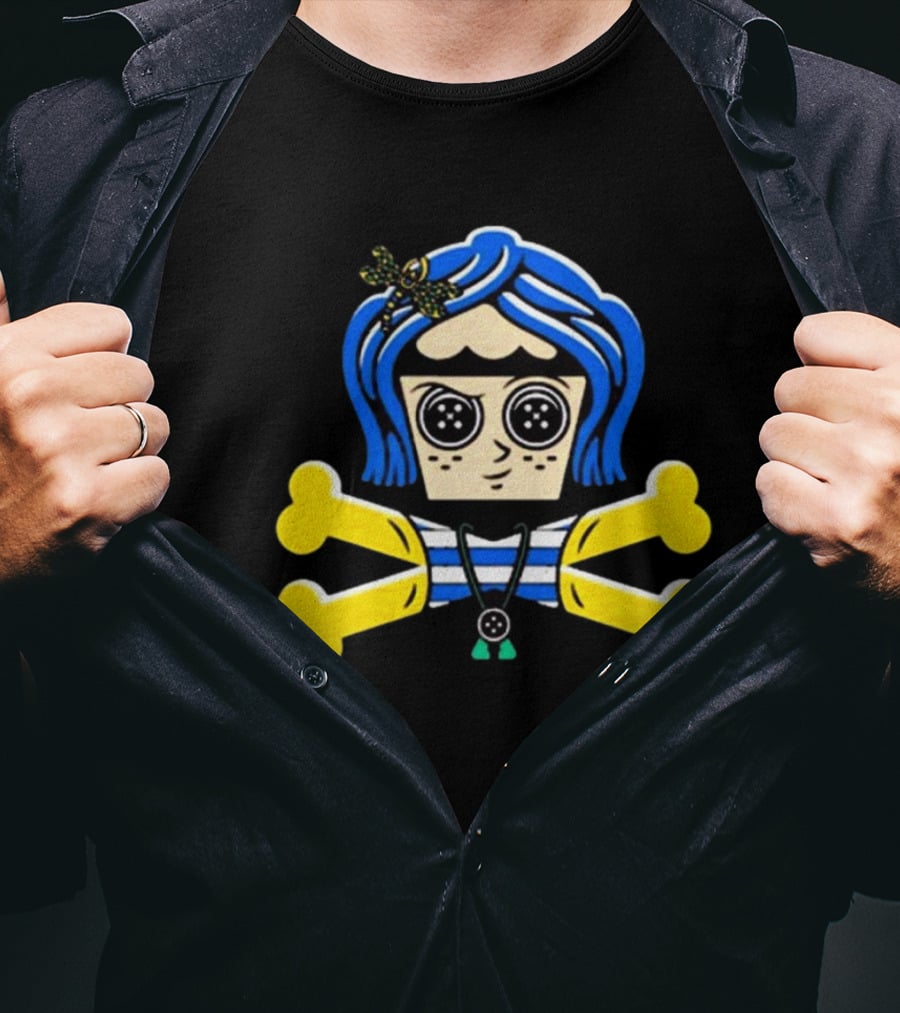 Coraline Inspired Button Eyed Crossbones By Johnny Cupcakes T-Shirt