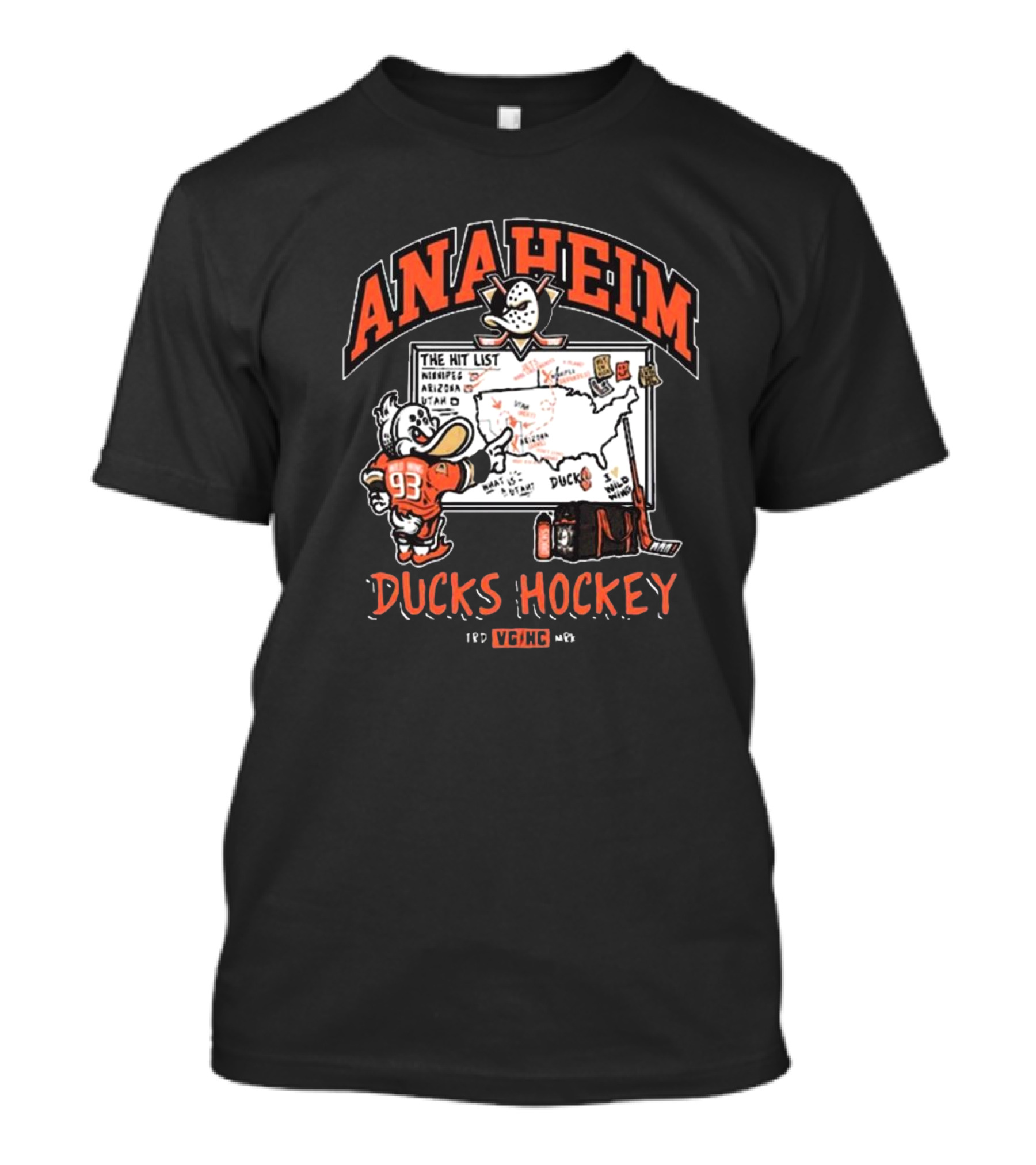 Anaheim Ducks Hockey Wild Wing The Hit List Map Lesson Plan T-Shirt
