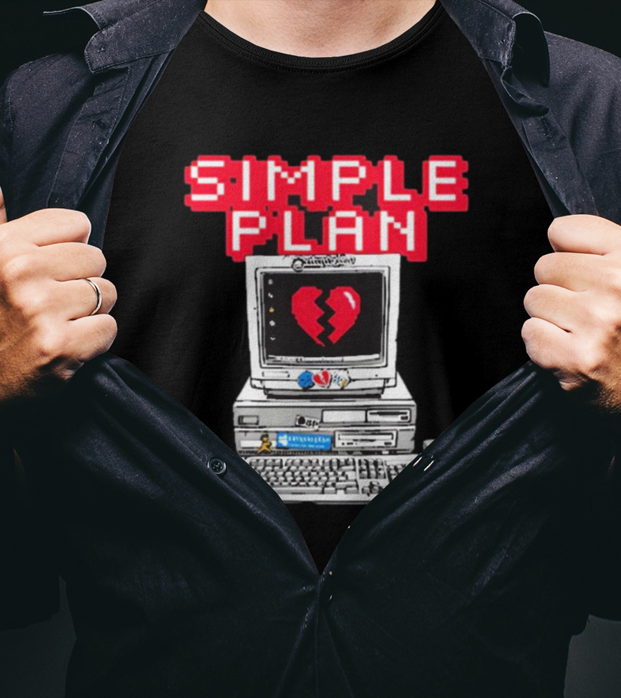 Simple Plan Retro Computer With Broken Heart Symbol T-Shirt