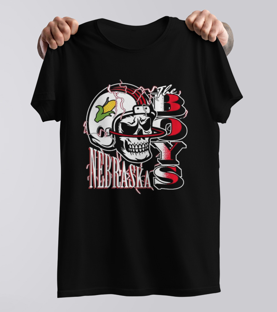 The Boys Nebraska Lightning Skull Corn Helmet T-Shirt