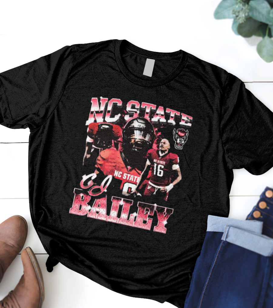 NC State Wolfpack CJ Bailey 90s Football Player Collage T-Shirt