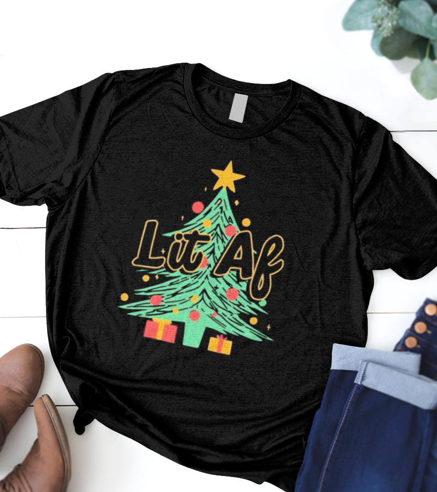 Lit AF Christmas Tree Star Ornaments Gifts T-Shirt