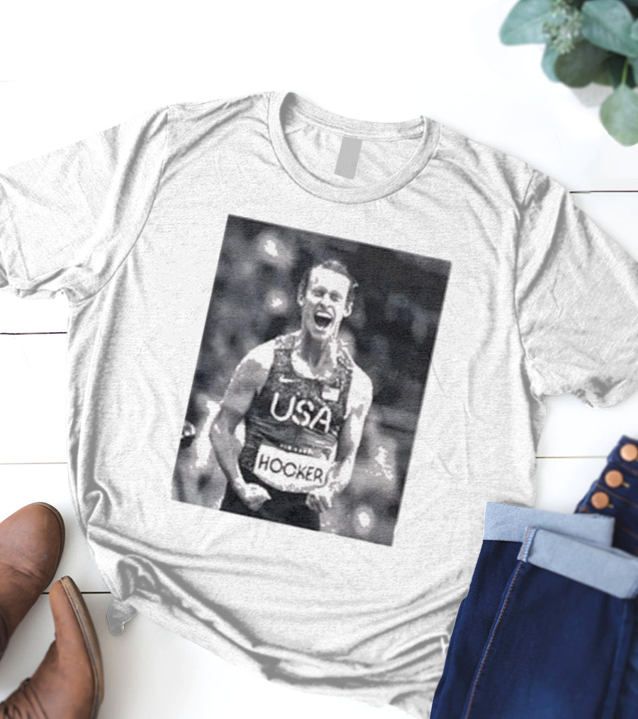 USA Cole Hocker Olympic Photo Signature T-Shirt
