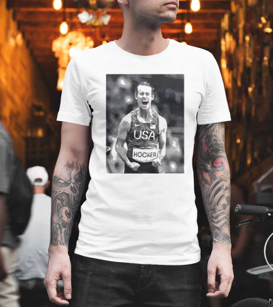 USA Cole Hocker Olympic Photo Signature T-Shirt