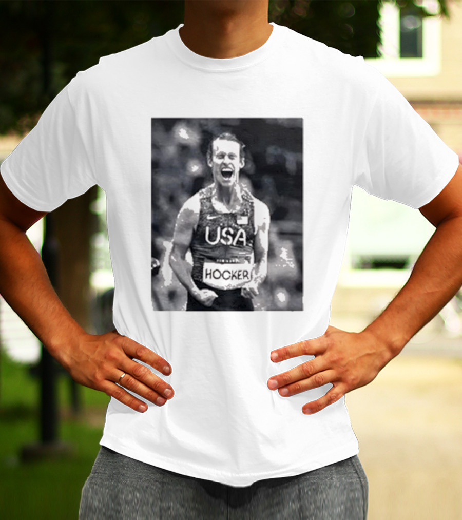 USA Cole Hocker Olympic Photo Signature T-Shirt