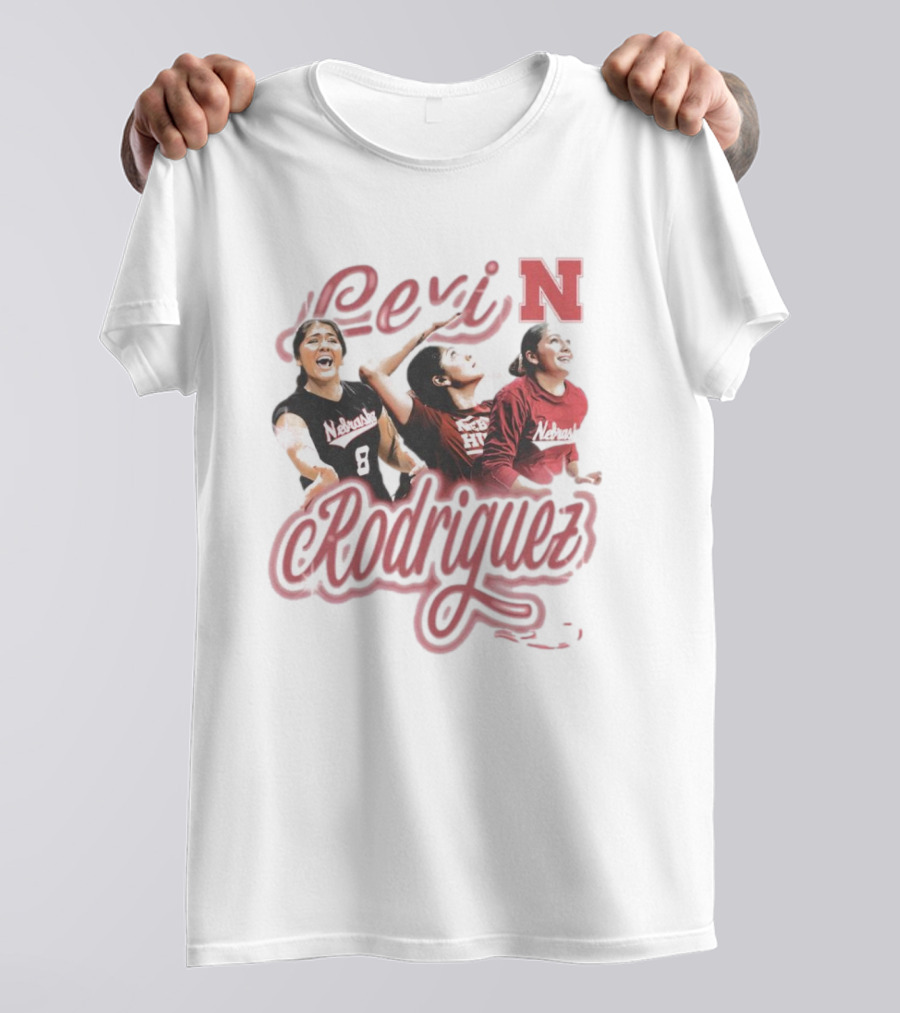 Lexi Rodriguez Nebraska Volleyball Airbrush N Logo Player Action T-Shirt