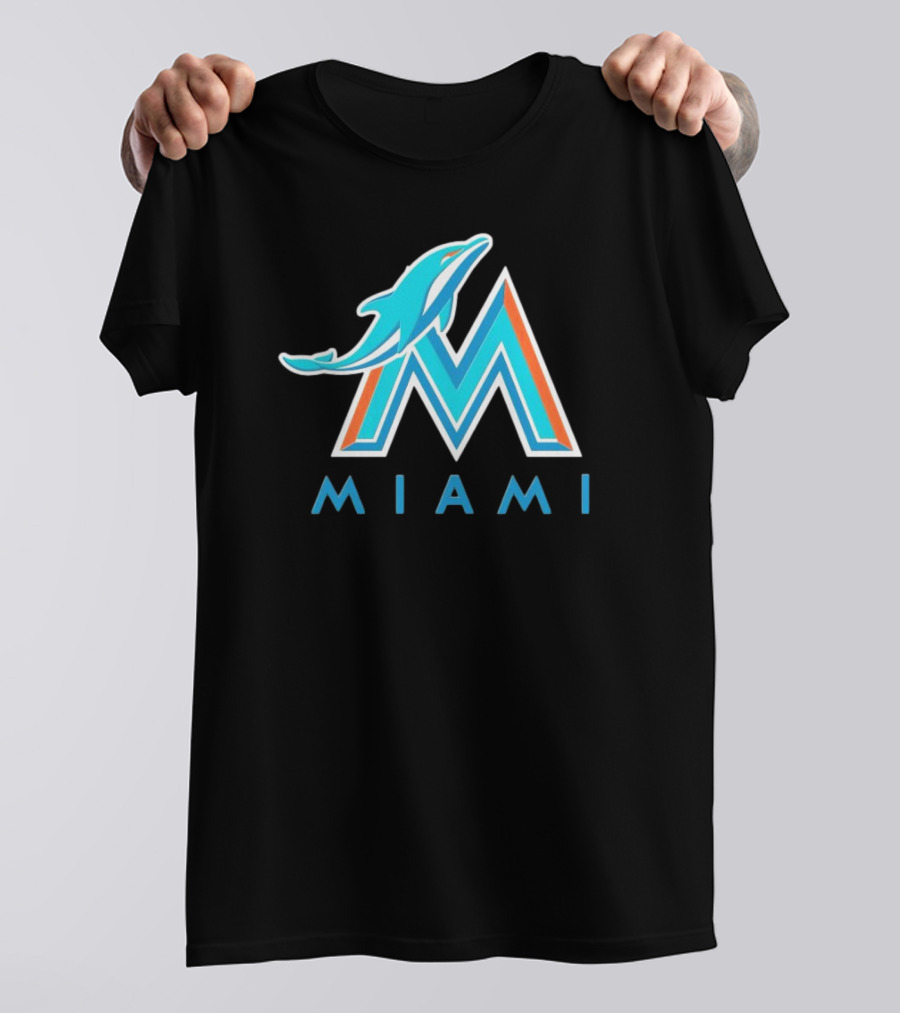 NFL X MLB Miami Dolphins X Miami Marlins M Logo Mashup Miami T-Shirt
