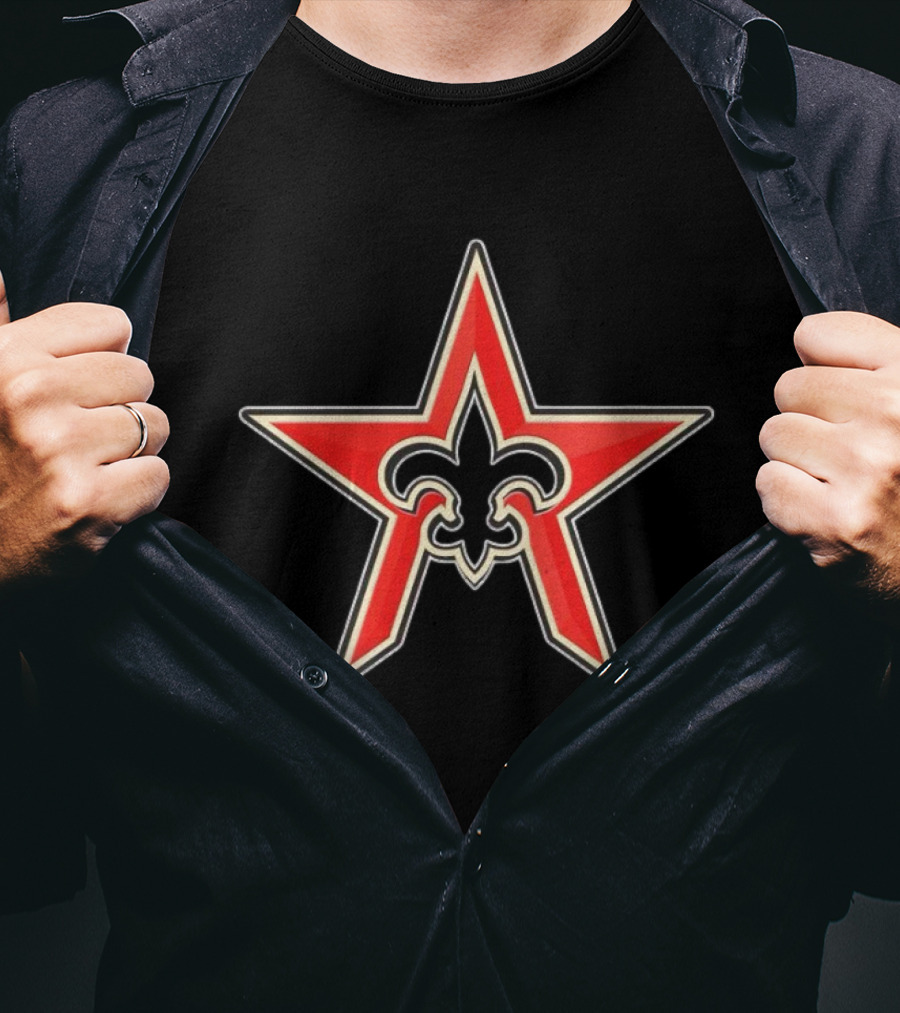 NFL X MLB New Orleans Saints Houston Astros Logo Star Fleur-de-lis Mashup T-Shirt