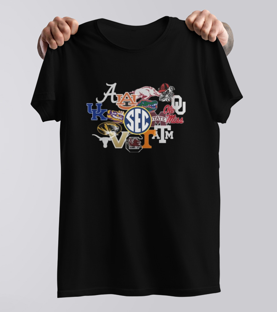 SEC Charcoal Fade Short Sleeve T With University Logos And Mascots T-Shirt