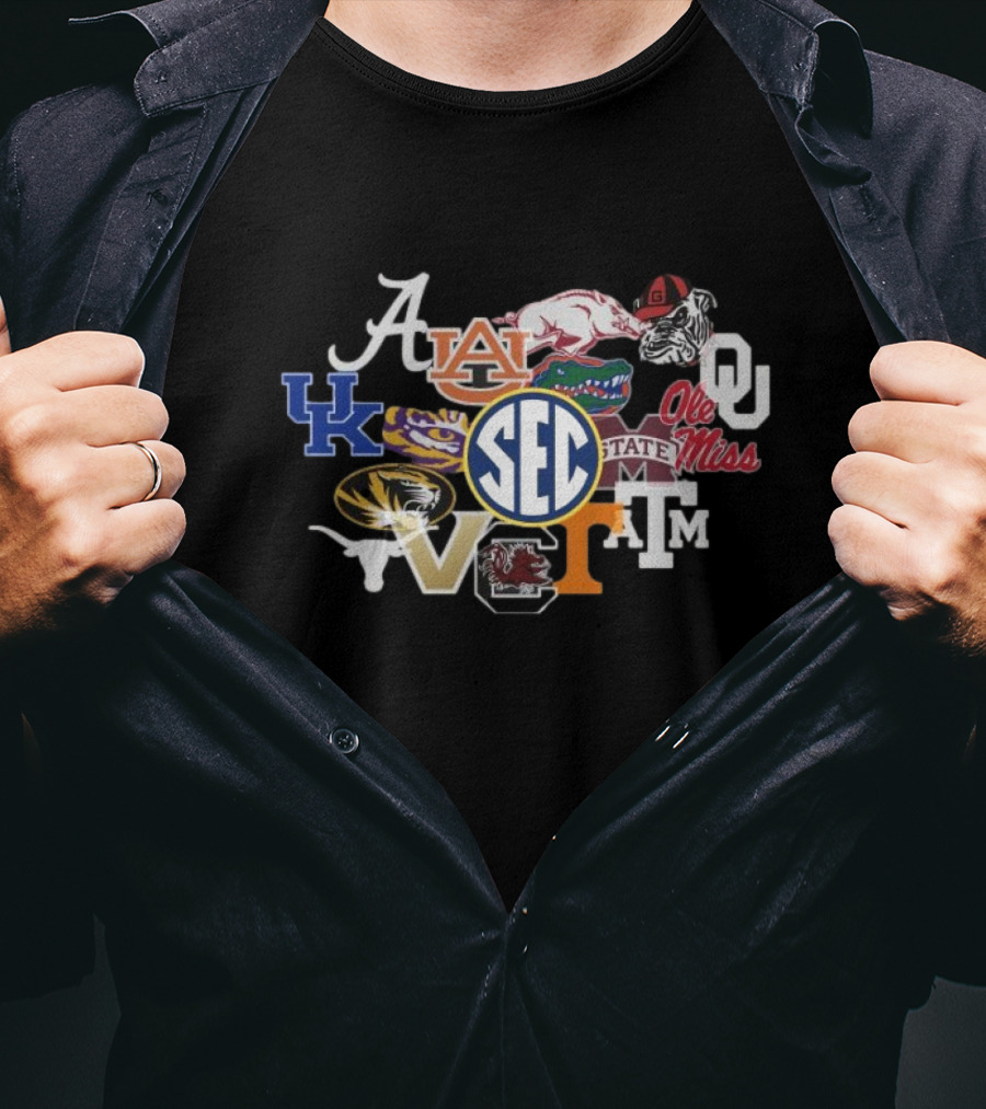 SEC Charcoal Fade Short Sleeve T With University Logos And Mascots T-Shirt