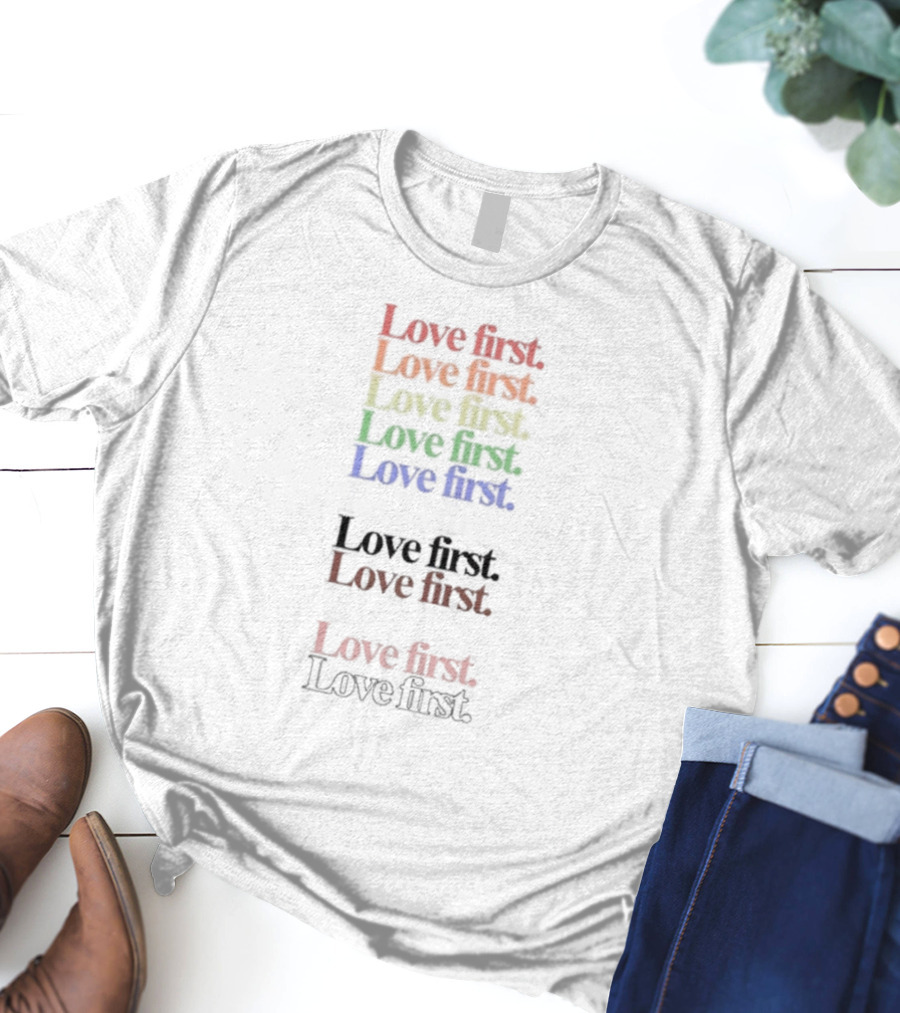 James Woods Love First Rainbow Pride Repeated Text T-Shirt