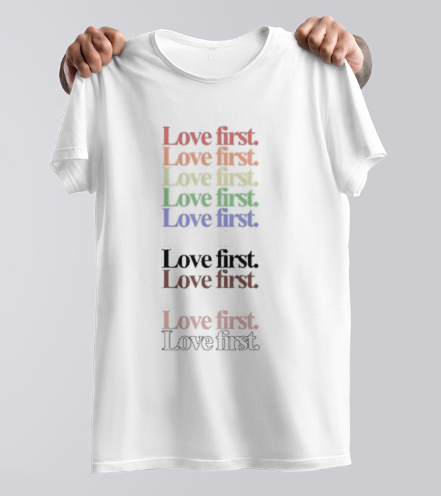 James Woods Love First Rainbow Pride Repeated Text T-Shirt