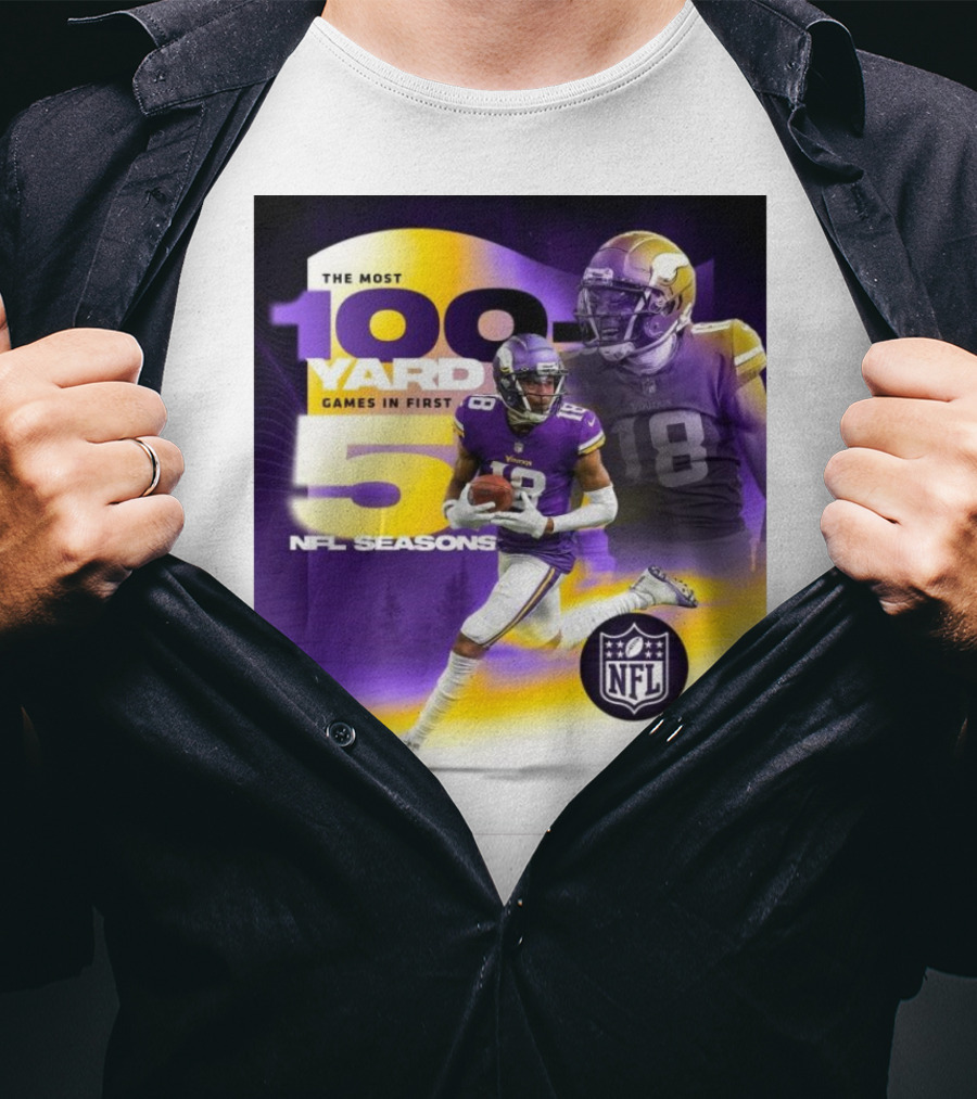 The Most 100 Yard Games In First 5 NFL Seasons Minnesota Vikings Justin Jefferson T-Shirt