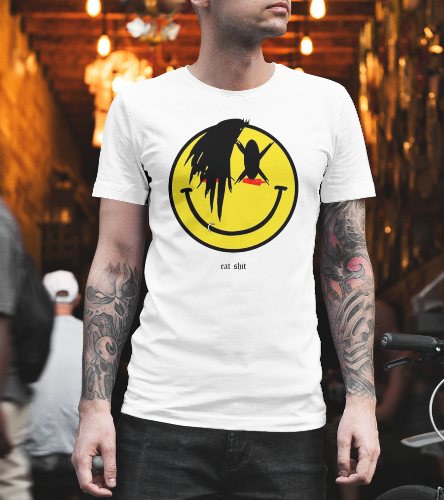 My Chemical Romance Smiley Symbol Eat Shit Face With Hair And Piercing T-Shirt