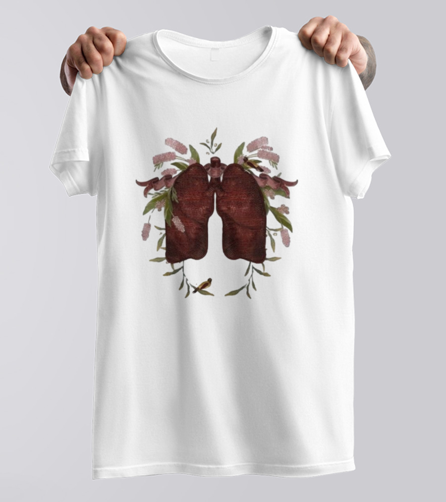 Natural Maroon Lungs Botanical Embellishment T-Shirt