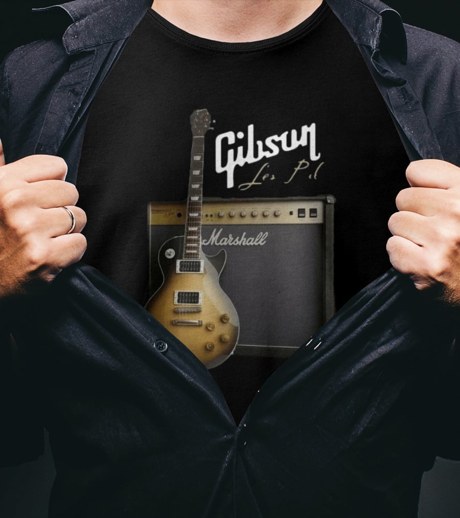 Gibson Les Paul Guitar With Marshall Amplifier T-Shirt