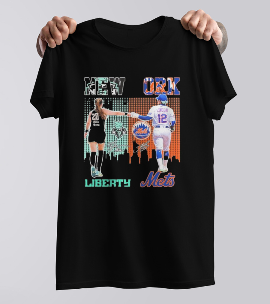 New York Liberty Ionescu Mets Francisco Lindor Signatures T-Shirt