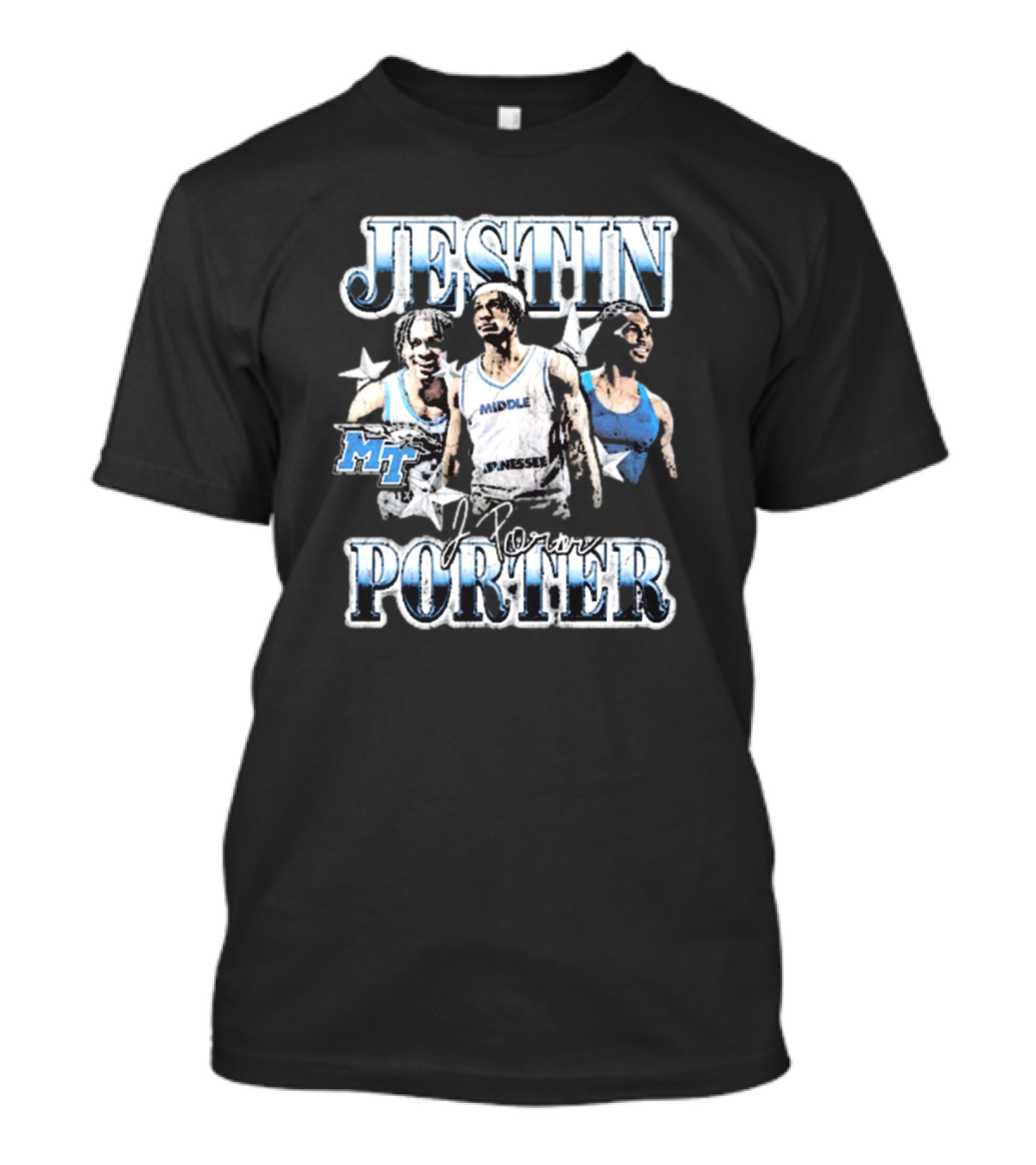 Jestin Porter Middle Tennessee MT 90s Signature Blue Raiders T-Shirt