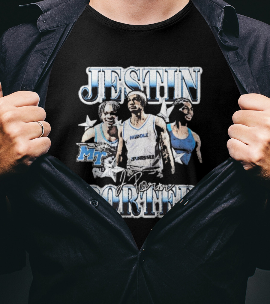 Jestin Porter Middle Tennessee MT 90s Signature Blue Raiders T-Shirt