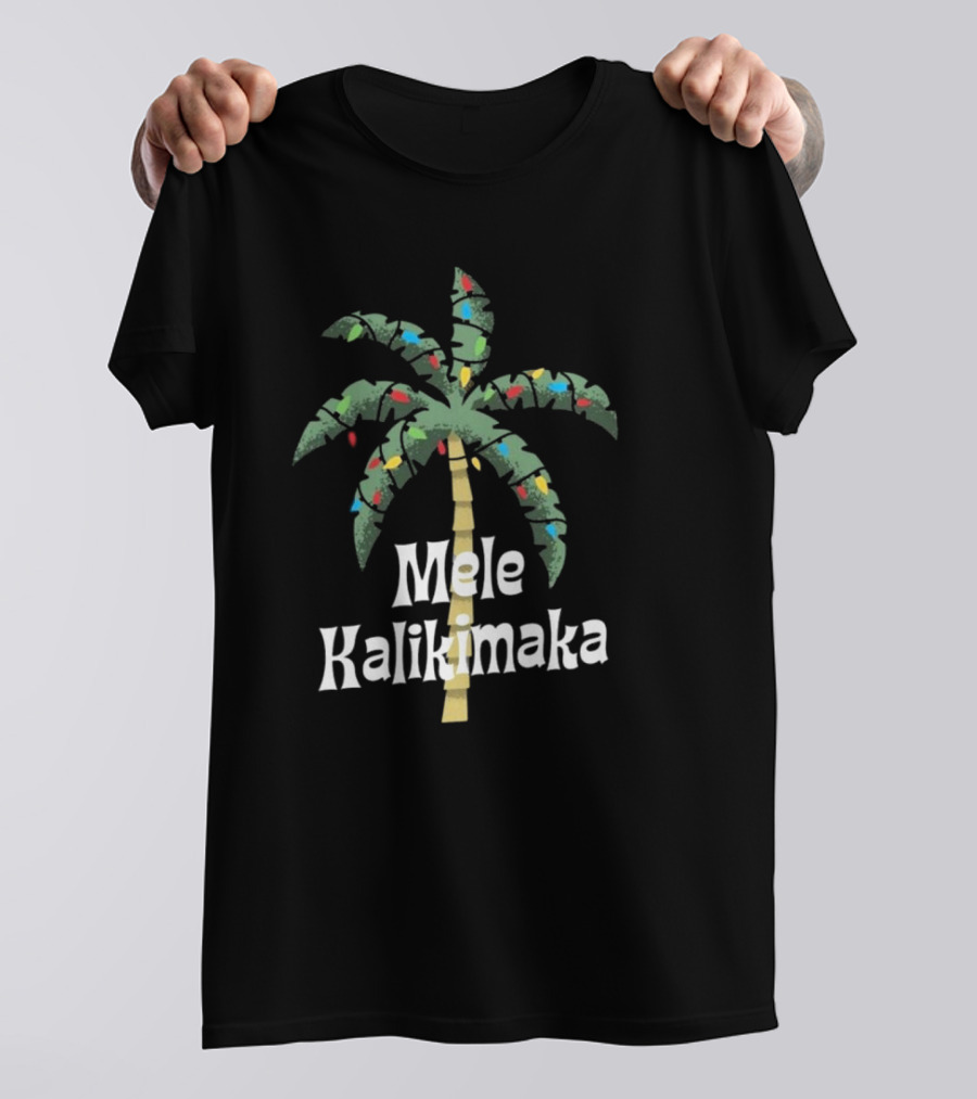 Mele Kalikimaka Christmas Palm Tree With Holiday Lights T-Shirt