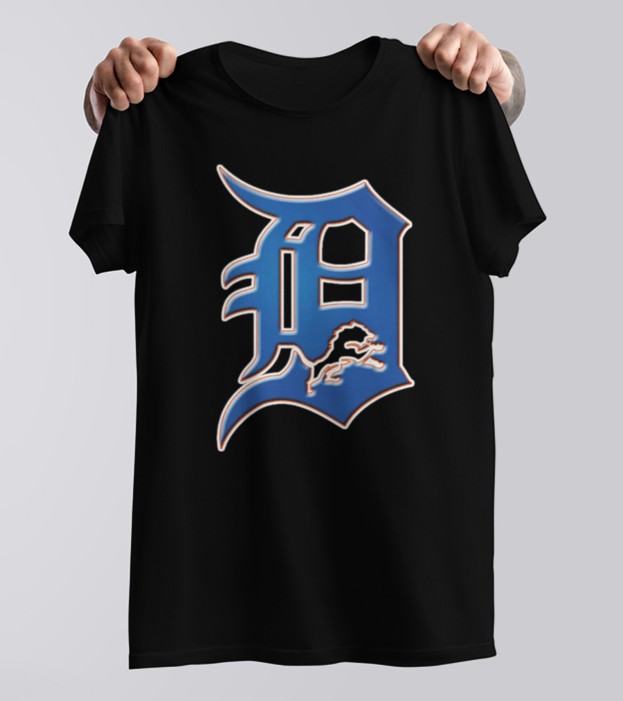 Detroit Lions Tigers Logo Mashup NFL MLB Blue D T-Shirt