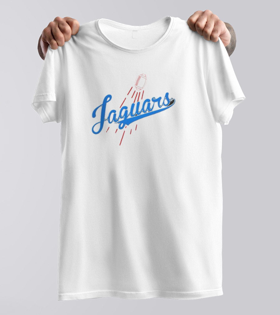 Jacksonville Jaguars Los Angeles Dodgers Crossover Jaguars Script With Football T-Shirt
