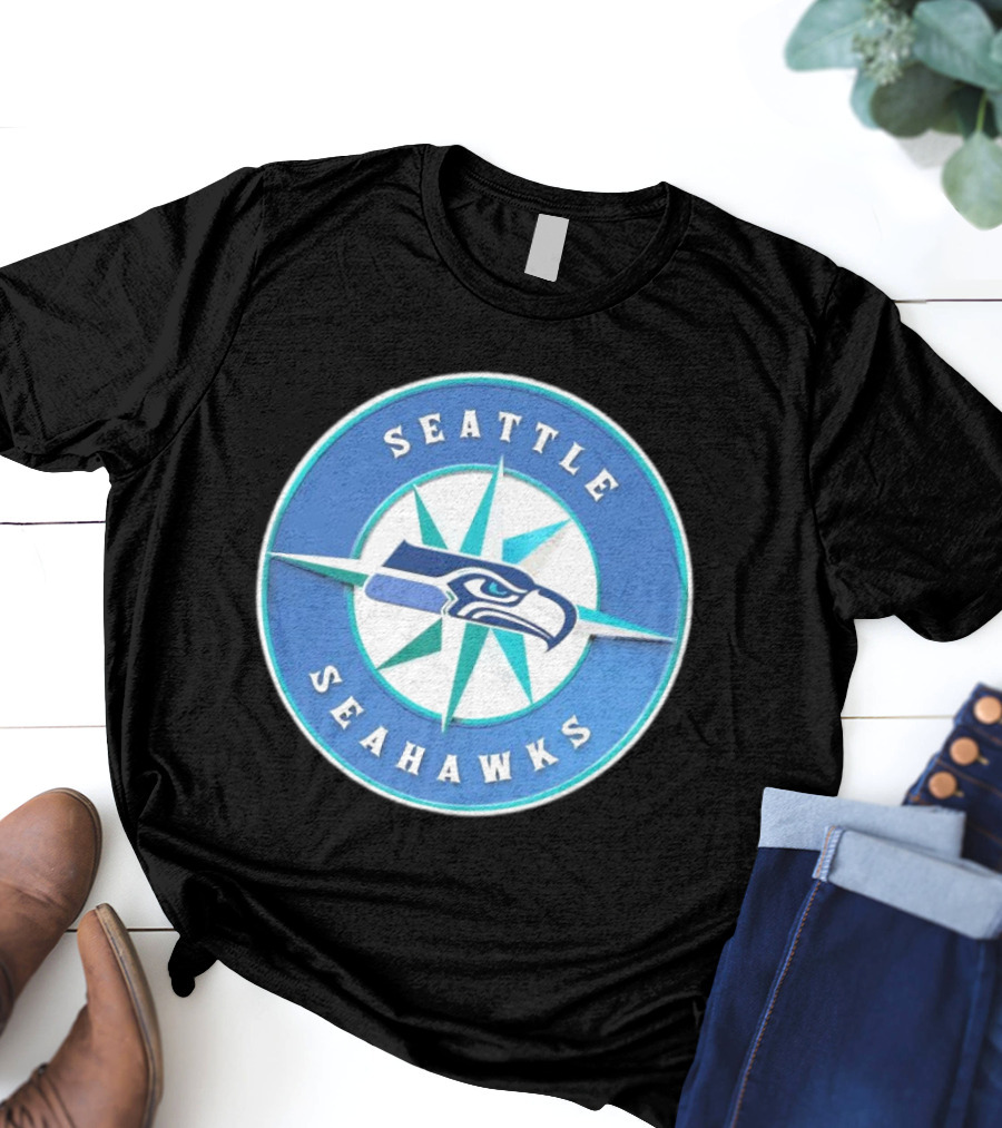 Seattle Seahawks X Mariners Logo Mashup NFL MLB Crossover T-Shirt