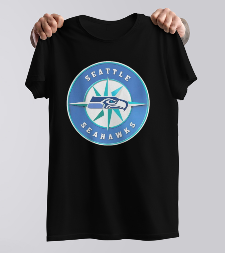Seattle Seahawks X Mariners Logo Mashup NFL MLB Crossover T-Shirt