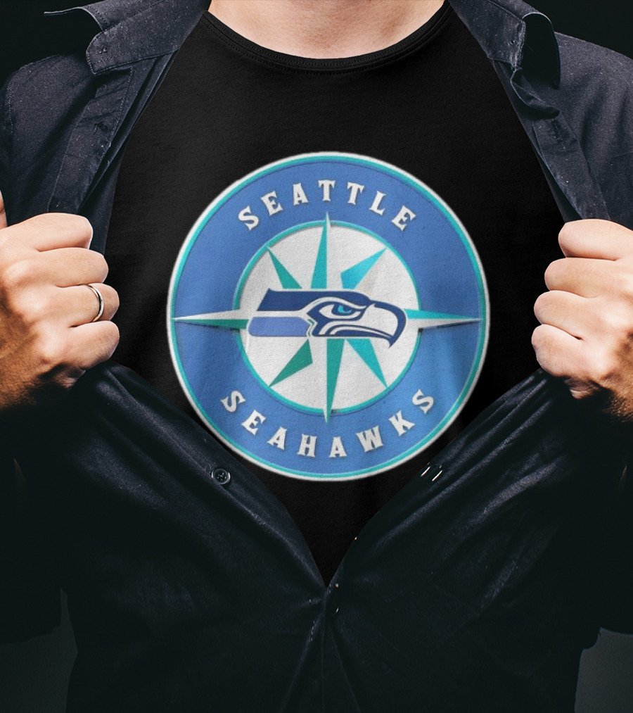 Seattle Seahawks X Mariners Logo Mashup NFL MLB Crossover T-Shirt