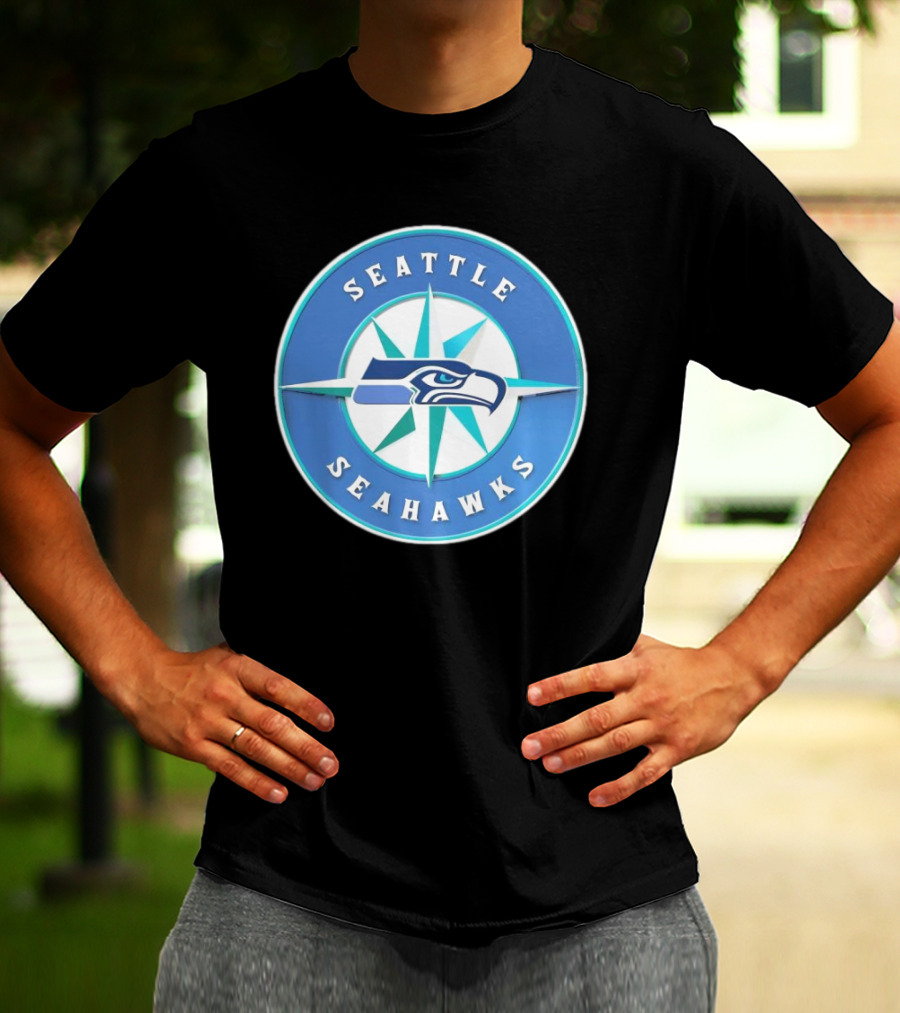 Seattle Seahawks X Mariners Logo Mashup NFL MLB Crossover T-Shirt