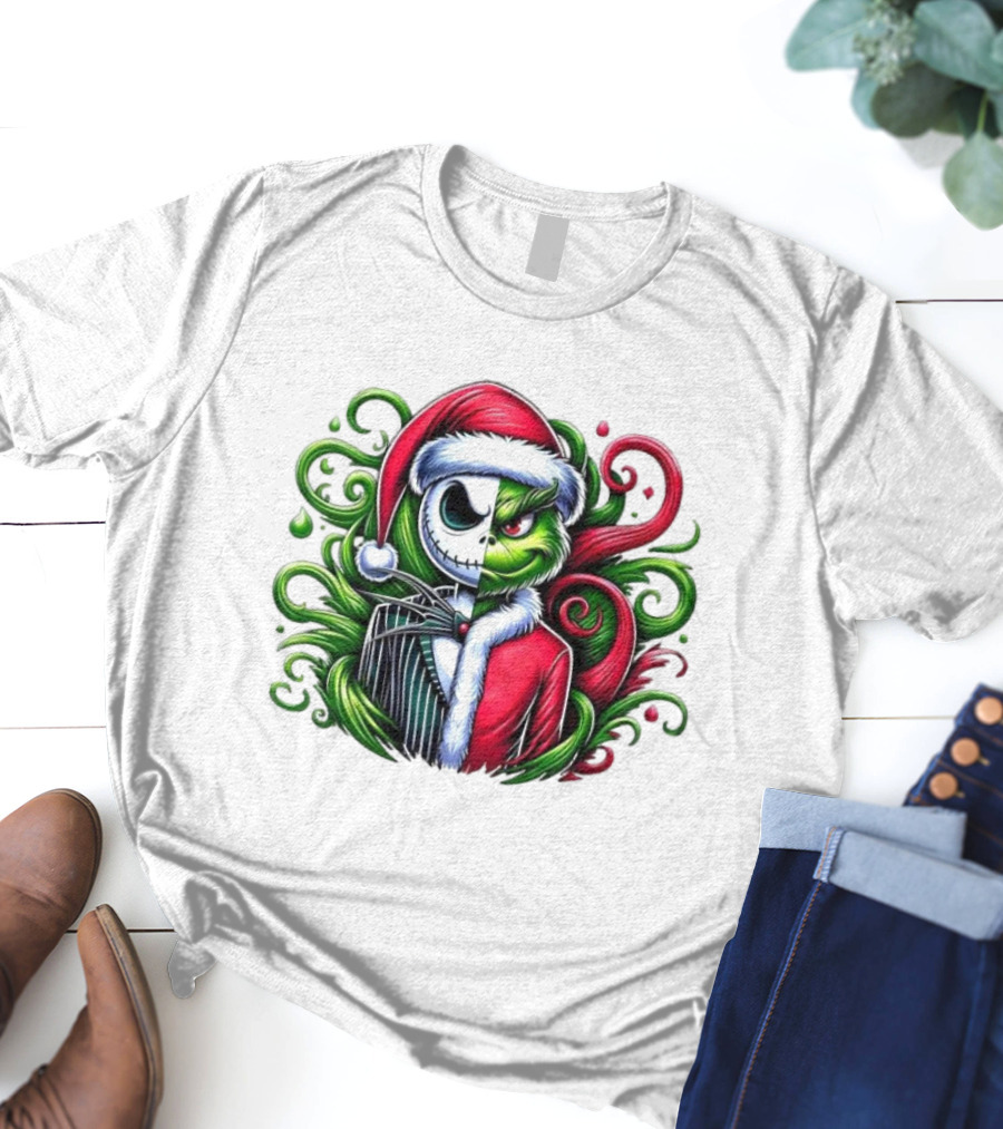 Jack Skellington Grinch Split Face Christmas T-Shirt