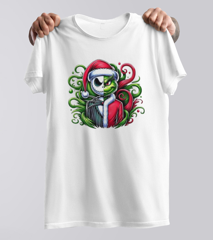 Jack Skellington Grinch Split Face Christmas T-Shirt