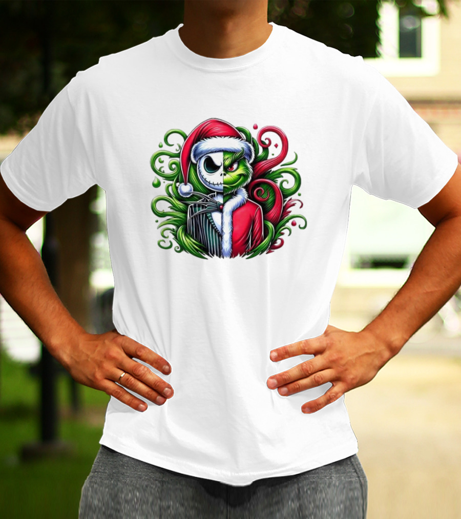 Jack Skellington Grinch Split Face Christmas T-Shirt