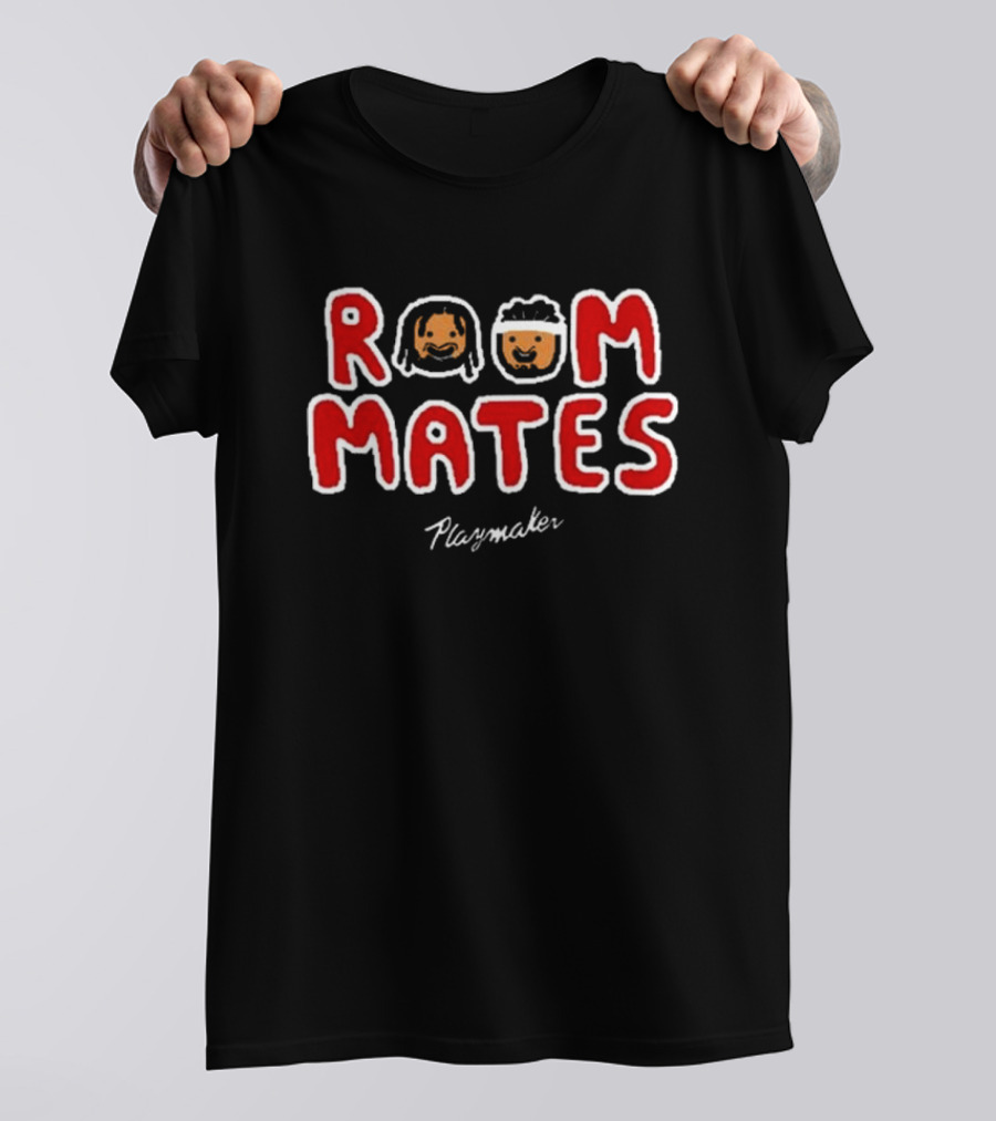 Roommates Playmaker Lettering With Cartoon Faces T-Shirt