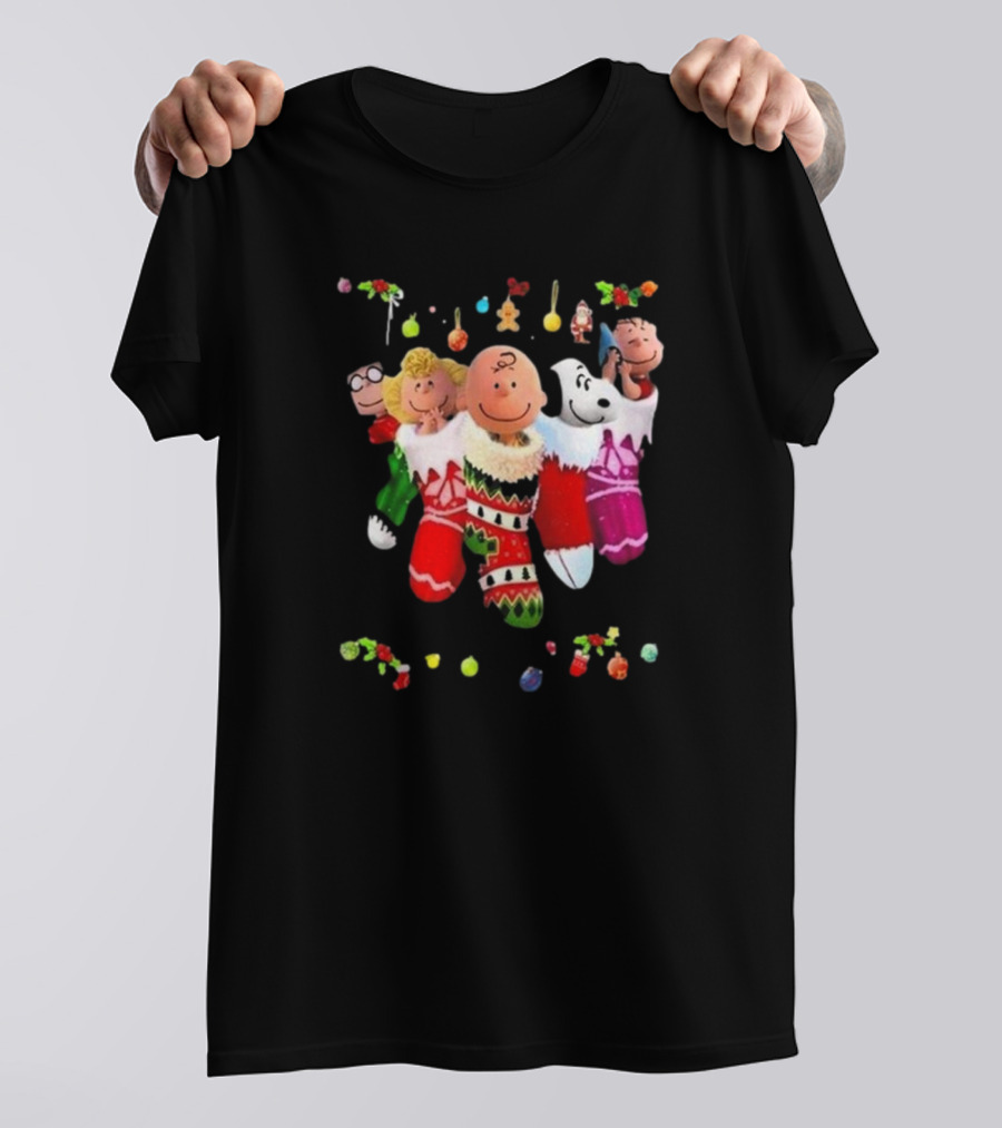 Peanuts Snoopy Charlie Brown Christmas Stockings Santa Claus Friends Holiday Cheer T-Shirt