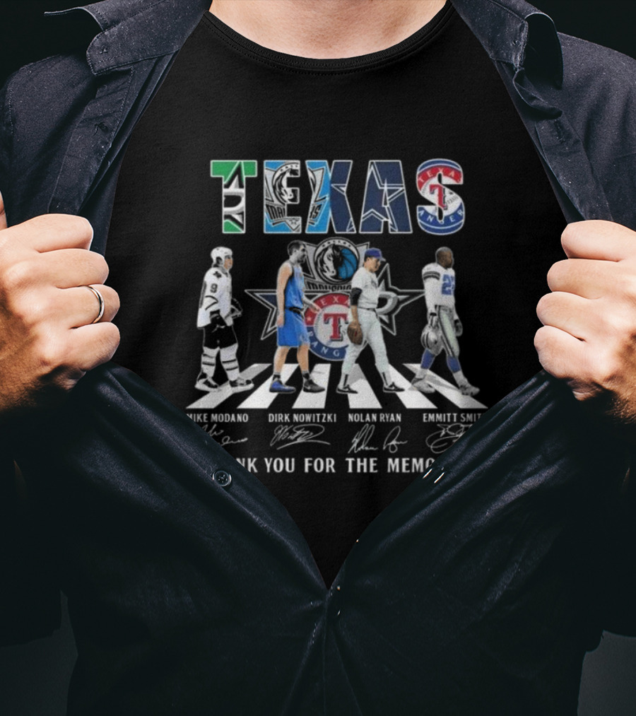 Texas Stars Mike Modano Dirk Nowitzki Nolan Ryan Emmitt Smith Thank You For The Memories T-Shirt