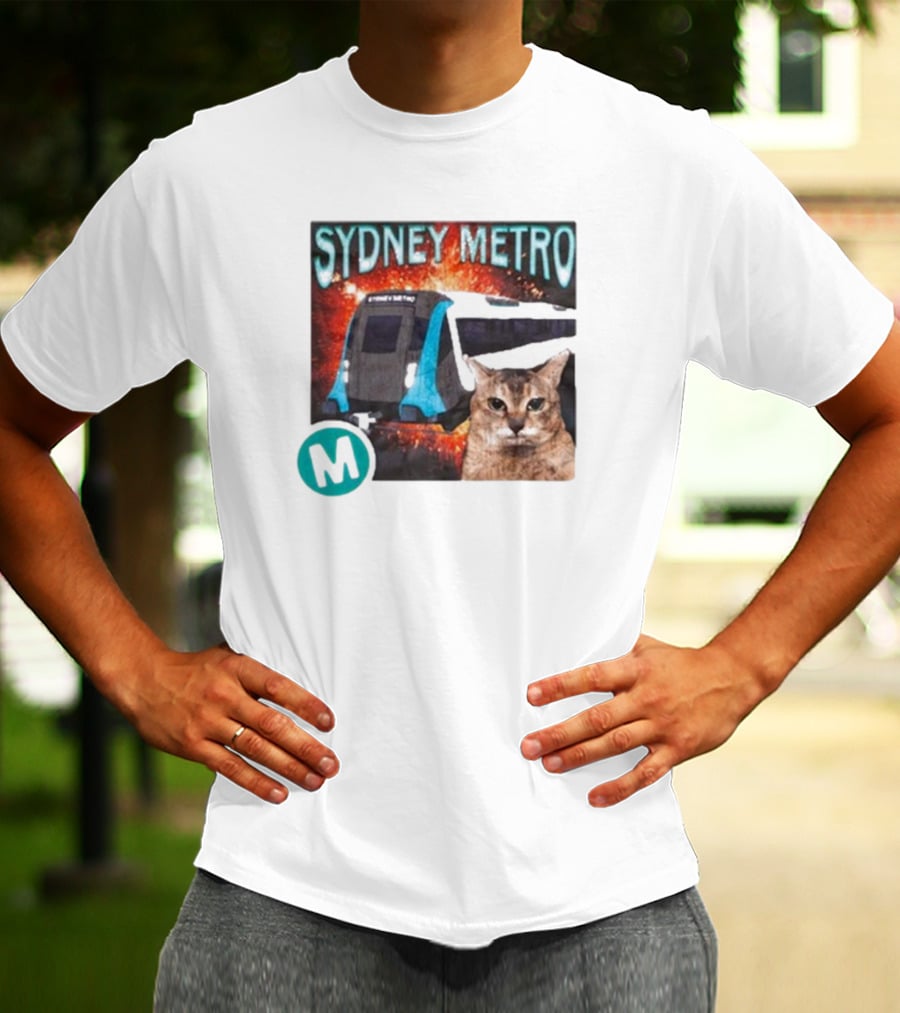 Sydney Metro Explosion Cat And Train With M T-Shirt