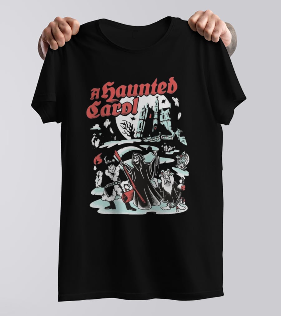 A Haunted Carol Ghostly Christmas Adventure With Skeletons And Snowy Graveyard T-Shirt