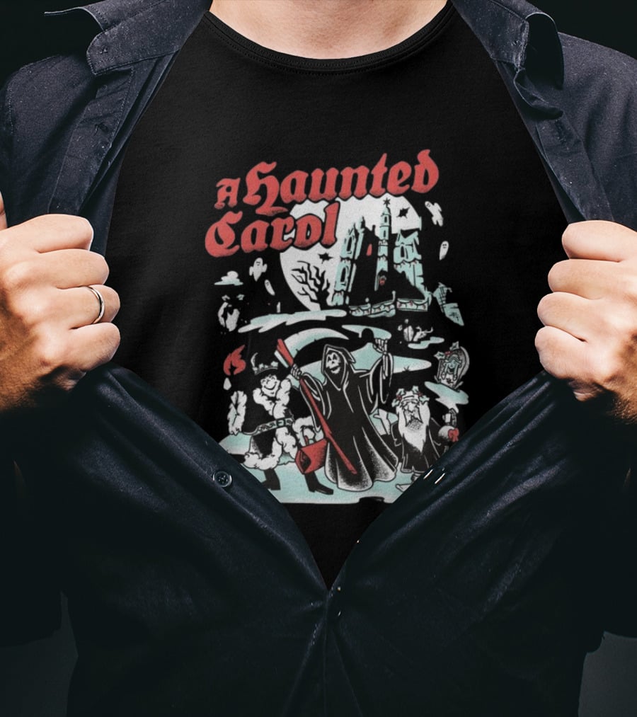 A Haunted Carol Ghostly Christmas Adventure With Skeletons And Snowy Graveyard T-Shirt
