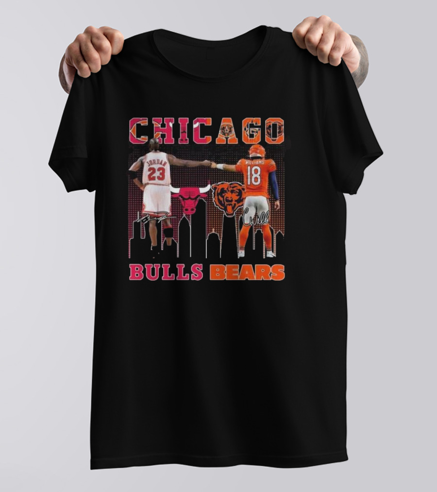 Chicago Bulls Michael Jordan Chicago Bears Caleb Williams City Signatures T-Shirt