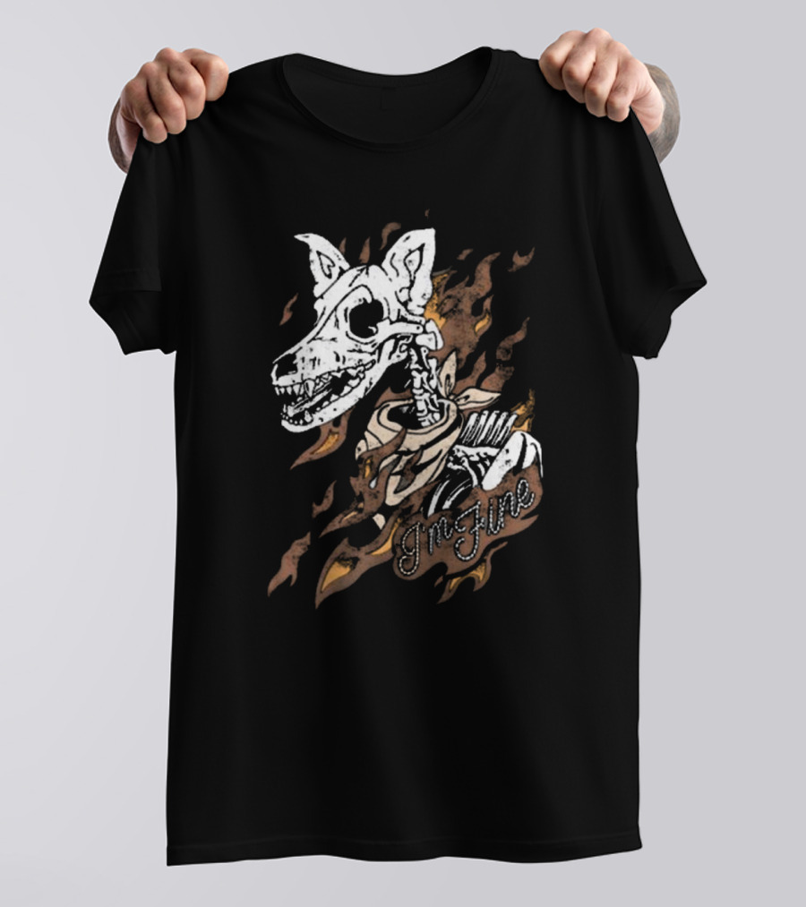 Ew Otto By Kris I’m Fine Skeleton Dog With Flames Vintage T-Shirt