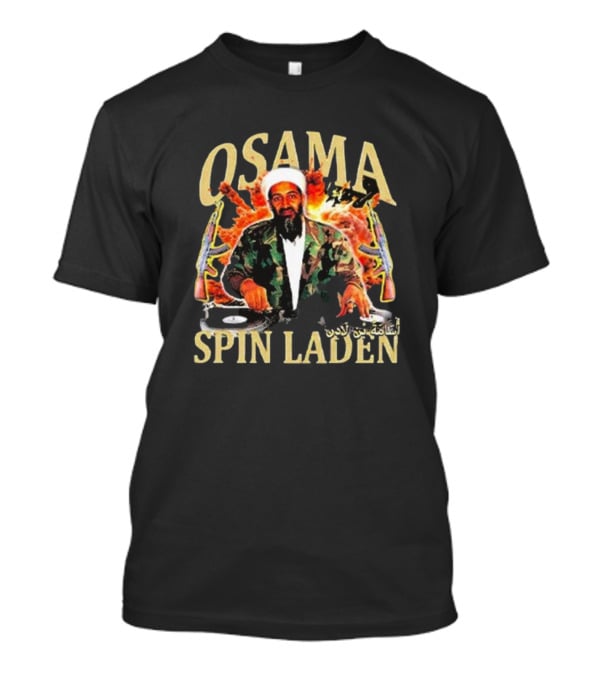 Osama Spin Laden DJ Guns Arabic Text T-Shirt