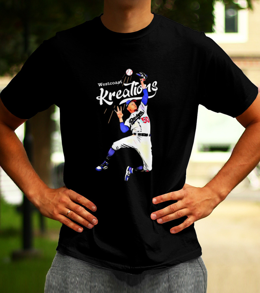 Mookie Betts Los Angeles Dodgers Westcoast Kreations Catching Action T-Shirt