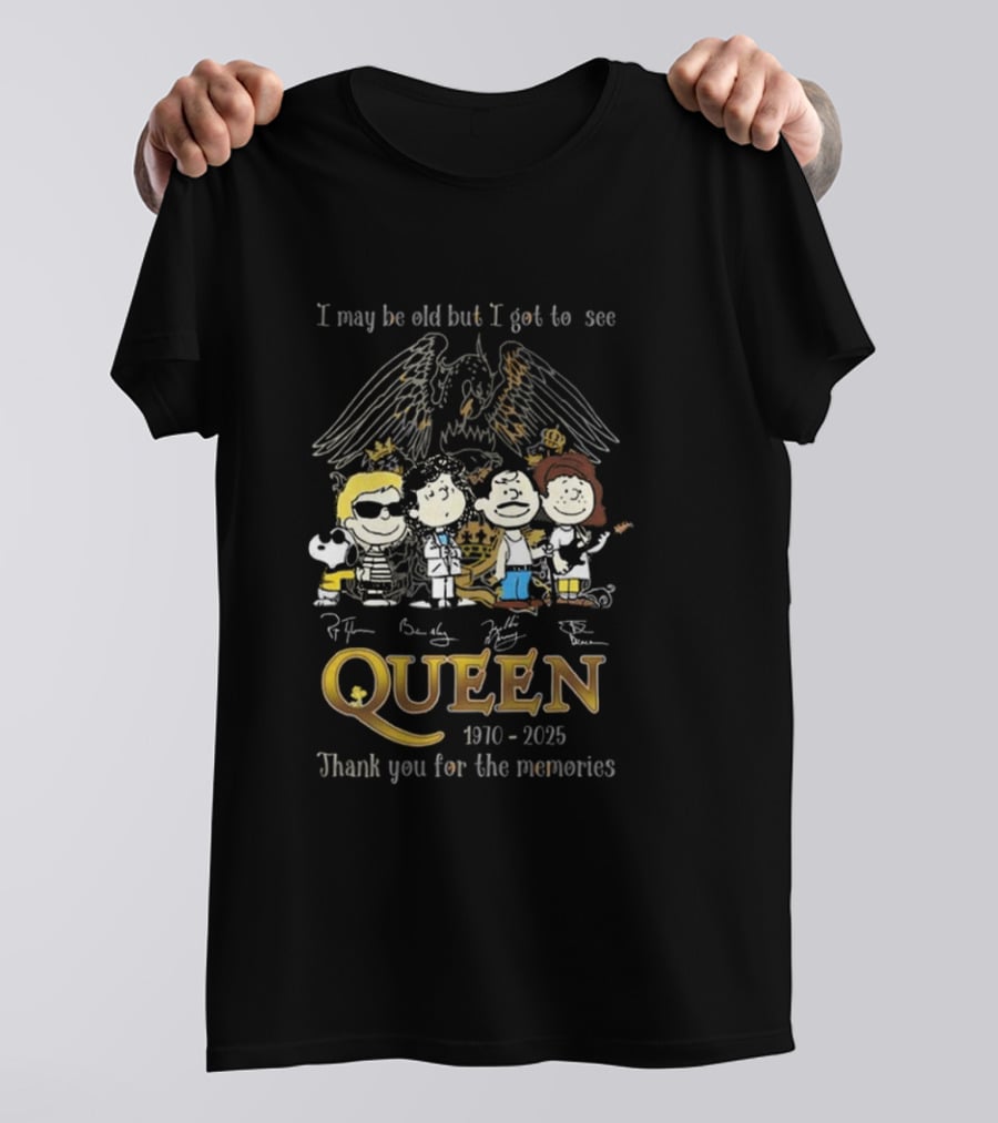 Peanuts Characters Queen 1970-2025 Thank You For The Memories Signatures T-Shirt