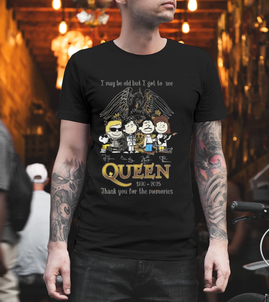 Peanuts Characters Queen 1970-2025 Thank You For The Memories Signatures T-Shirt