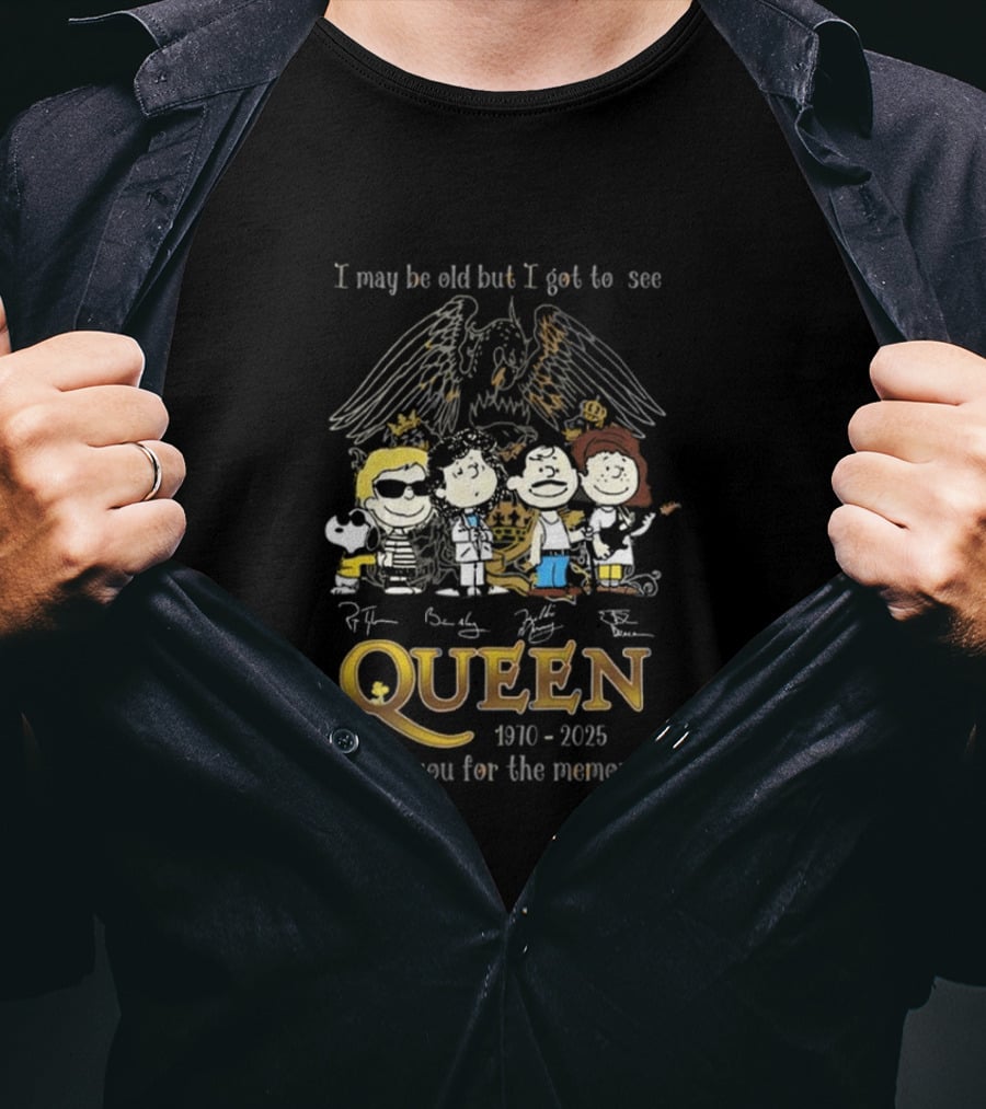 Peanuts Characters Queen 1970-2025 Thank You For The Memories Signatures T-Shirt
